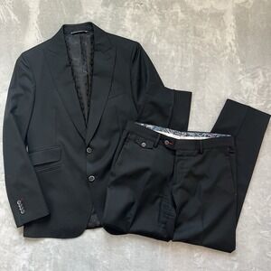 Robert Graham Black Wool Suit 40 US, 50 EUR Pants 33 Red Stitch Jacket Blazer